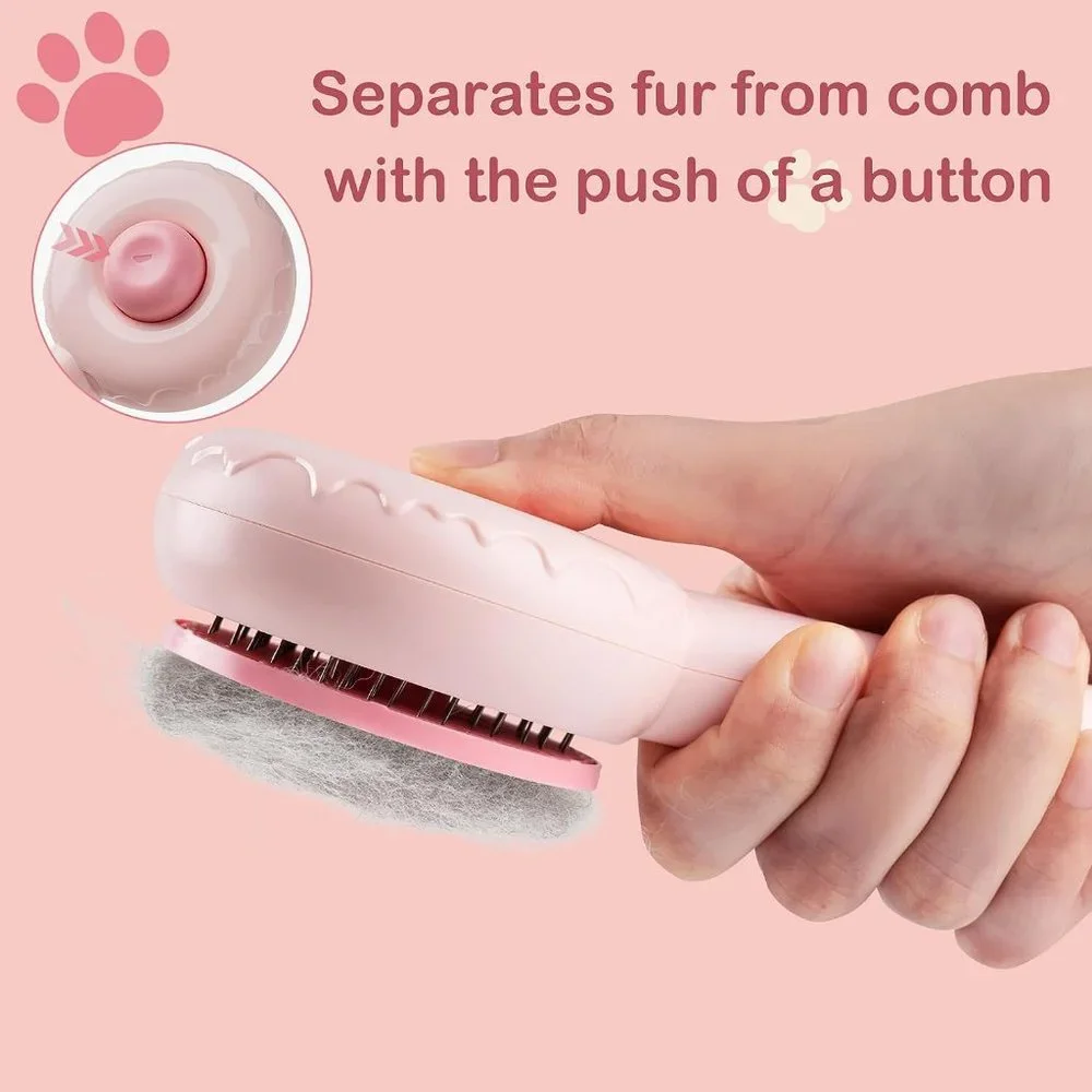 Pet Hair Cleaner Brush,Cat Grooming Brush with Self-Cleaning Button,Pet Shedding